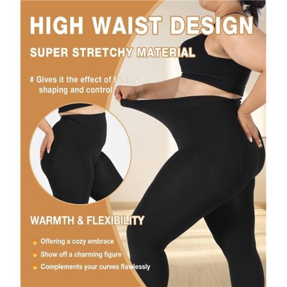 Plus Size Fleece Lined Tights, Warm Winter Thermal Pantyhose Women,/BLACK - Picture 4 of 7
